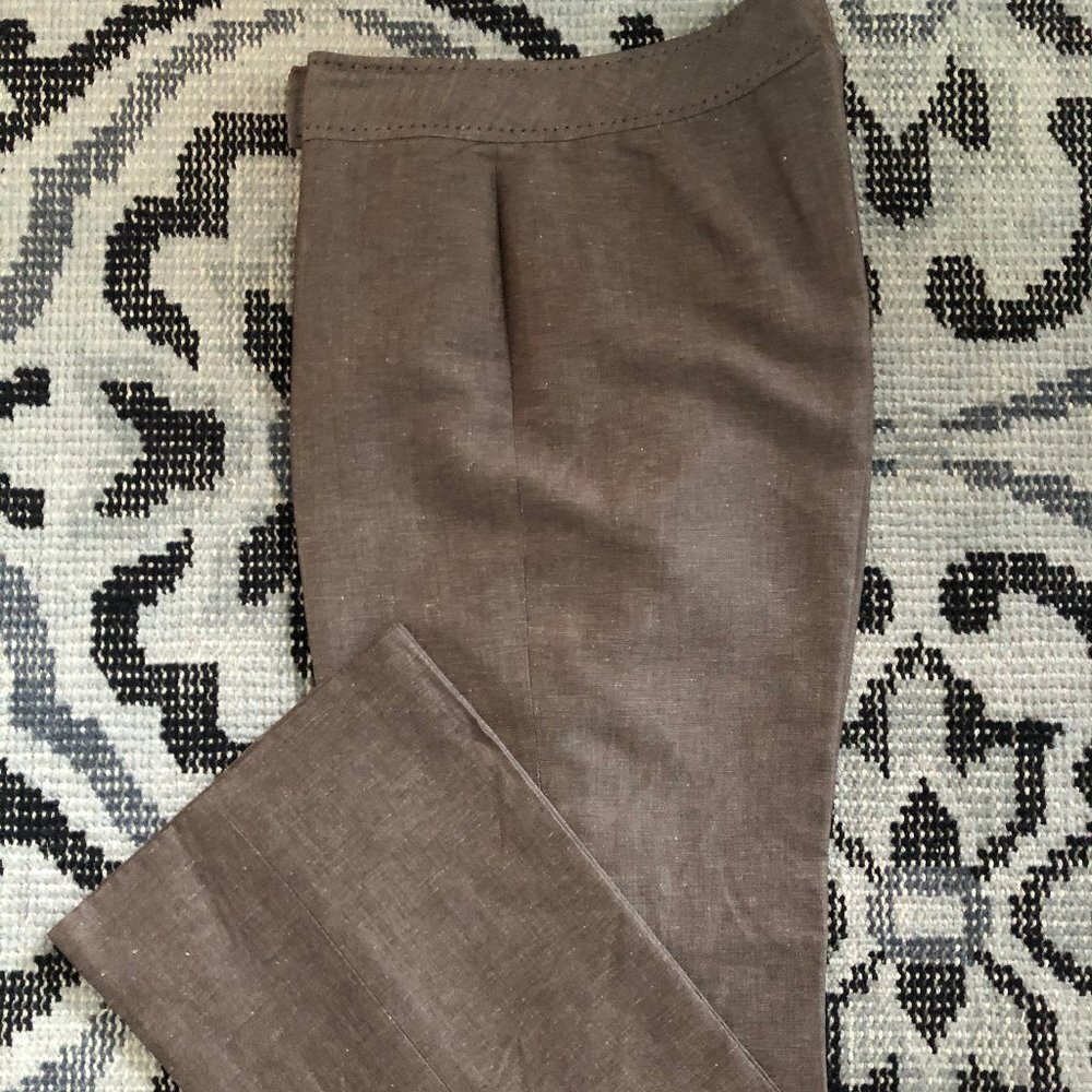 Tahari Vintage Linen Poly Viscose Blend Lined Pants Pin Stitching Brown Sz 8
